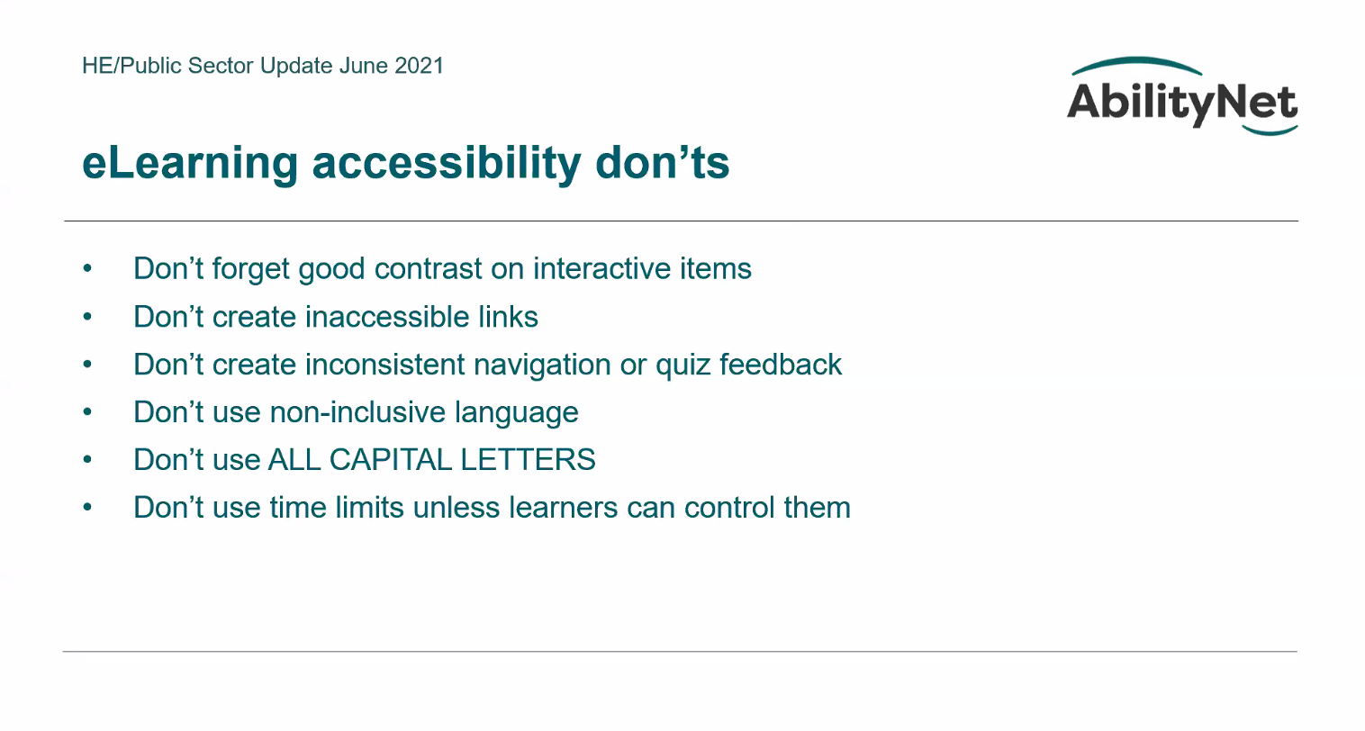 eLearning accessibility don'ts